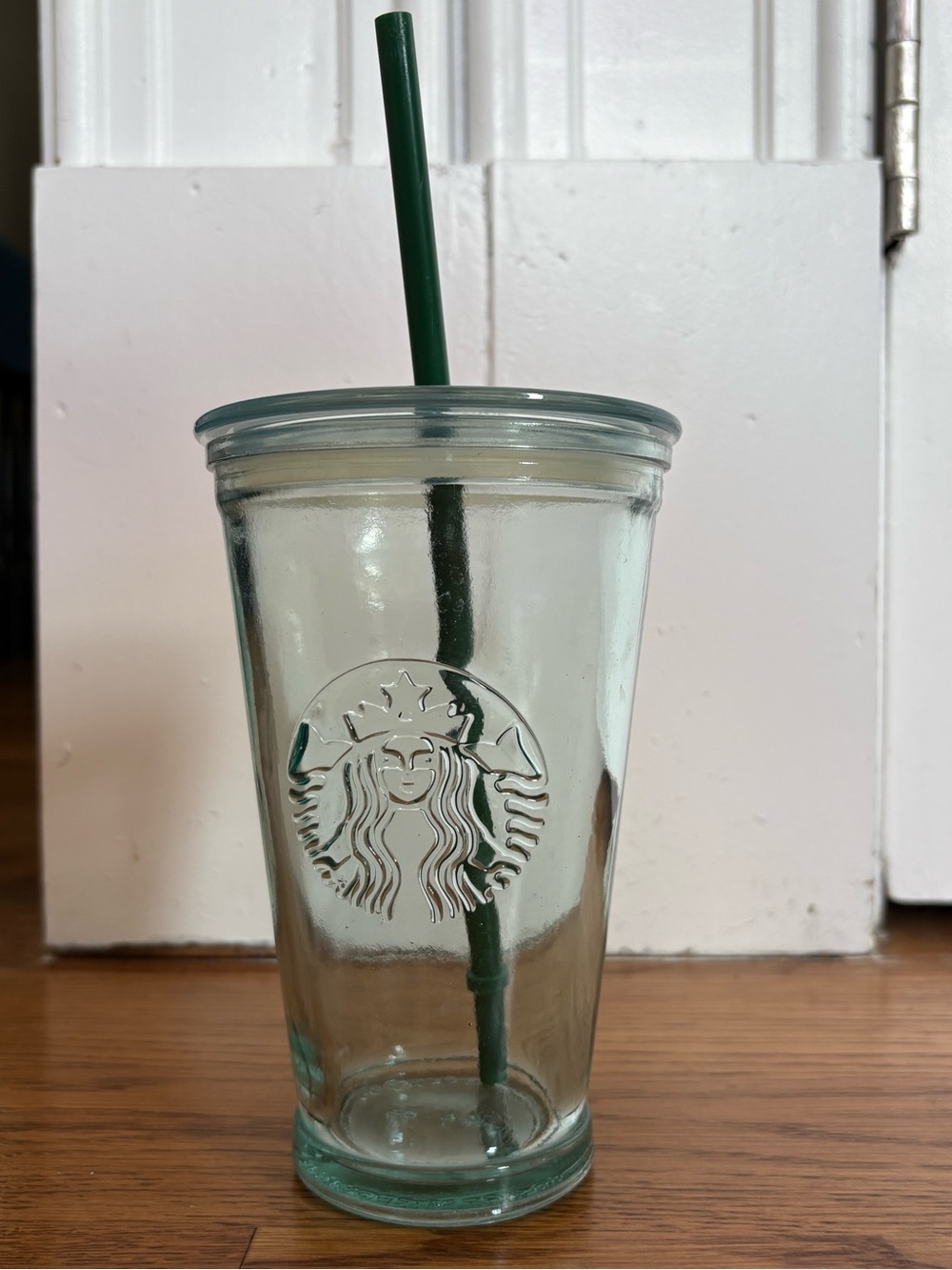 STARBUCKS Recycled Green Glass Tumbler 16 oz Cold To Go Grande w/ Straw Spain